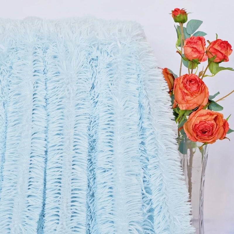 MYRU Plush Super Soft Blanket Bedding Sofa Cover Furry Fuzzy Fur Warm Throw Qulit Cozy Couch Blanket for Winter (51"x63", Light Blue) - Image 4